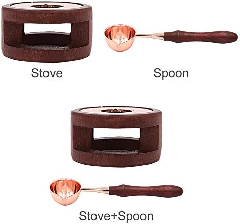 Wax Seal Kit, Wooden Stand Wax Heater Pot and Melting Spoon for Arts Crafts Wax Seal Stamp, Furnace Tool (size:Stove+Spoon)