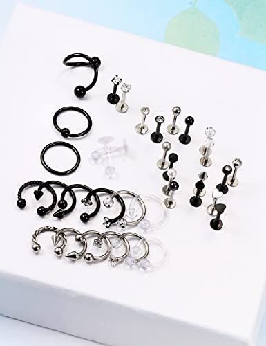 Vsnnsns 16G Lip Rings Stainless Steel Horseshoe Snake Bite Piercing Monroe Lip Rings Labret Medusa Piercing Jewelry Tragus Forward Helix Cartilage Earrings Studs Piercing Jewelry for Women Men 35PCS4