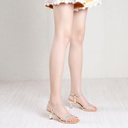 Image of Susanny Women's Closed Toe Rhinstone Wedding Low Heel Slingback Clear Kitten Heels,Adjustable Strap Pointed Toe Bow Pumps High Heeled Prom Dress Shoes