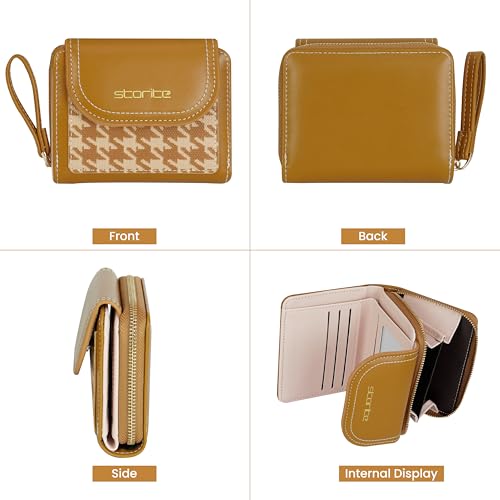 Image of Storite Women's Stylish Compact Leather Wallet 5 Card Slots,1 ID Window, Ladies Mini Purse Money Pocket with Zipper Closure (Brown - 11 x 9 x 3 Cm)