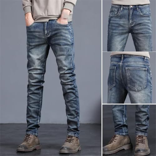 Men's Vintage Jeans Korean Fashion Slim Fit Embroidered Stretch Little Feet Denim Trousers2
