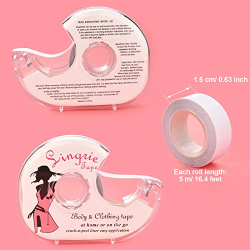 Blulu Double Sided Clothing Tape with Dispenser for Women Transparent Body Tape for Clothing Fabric Dress and Bra, 4 Rolls 82 Feet4