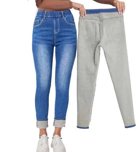 Yehopere Women's Winter Jeans High Waist Pull on Fleece Lined Thicken Elastic Waist Jeans