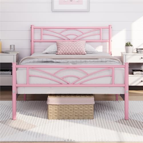 Yaheetech Struttura Letto Singolo in Ferro con Spazio Aggiuntivo Testiera a Forma di Nuvole Camera da Letto Ospiti Soggiorno 90 x 200 cm Rosa