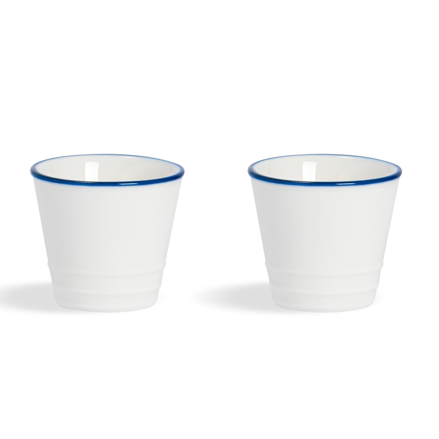 Nicola Spring Farmhouse Egg Cups - Set of 2 White Porcelain Rustic Country Cottage Breakfast Tableware with Rolled Rims & Mug-Style Design