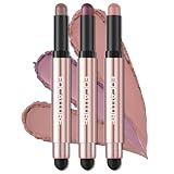 FOCALLURE 3 Pcs No Crease Eyeshadow Sticks,Shimmer & Matte Eye Shadow Crayon with Blending Brush,Smooth Cream Highlighter Pen,Long Lasting Eyeshadow Brightener Stick Makeup,Bloom in Nude