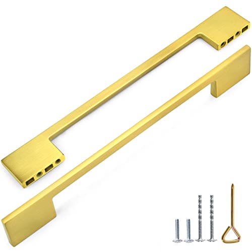 Be 10 Pack Flat Modern Cabinet Pull,Drawer Handle,Zinc Alloy ,Brushed Gold Brass,Adjustable Hole Center Distance 160/192Mm(6.3''/7.56") For Dresser,Cupboard,Closet,Wardrobe #TOP4