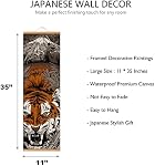 4PCS Japanese Wall Decor, Japanese Wall Art, Japanese Decor for Bedroom, Sumurai Armor Warrior Canvas Wall Decorations with Scroll Wood Framed, Sushi Restaurant Decor, 11''x35''