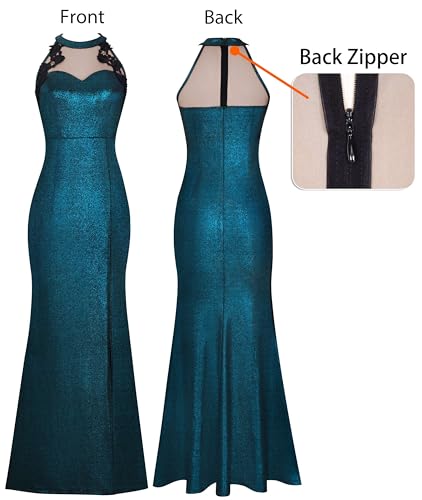 Image of VFSHOW Womens Formal Sexy Halter High Slit Prom Wedding Guest Maxi Dress 2023 Illusion Sweetheart Neckline Evening Long Gown