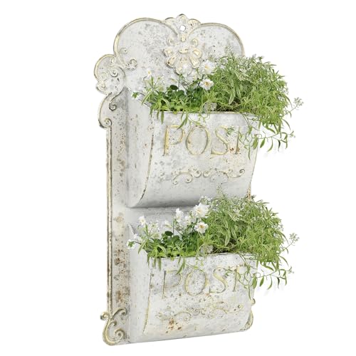 All Chic Metall-Wand-Pflanzgefäß, rustikale Wandhalterung, Hängepflanzgefäß, Weißgold