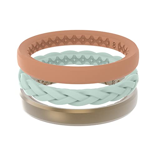 Groove Life Stackable Rings - Breathable Silicone Wedding Rings for Women, Unique Design, Comfort Fit Ring