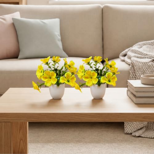 Image of fancymart Artificial Real Touch Flower Plant with Pot (Pack of 2), 16 cm Height, Decorative Faux Floral Plant for Home, Office, Living Room, Bedroom, Table & Shelf Decor