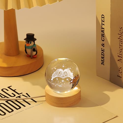 Lámpara bola de cristal 3D LED base madera 6 cm miniatura 2