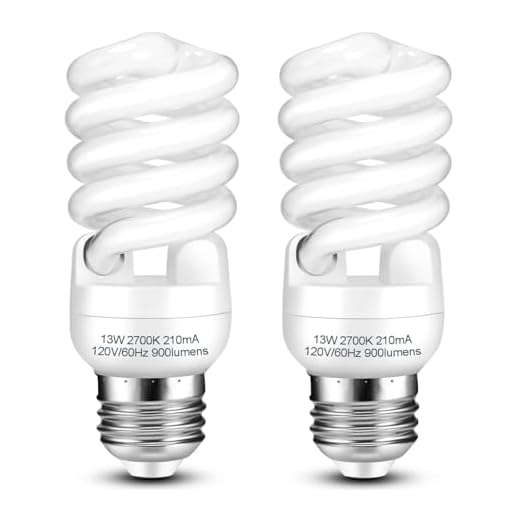 CFL Light Bulbs E26 Base, T2 Spiral 13Watt (60Watt Equivalent) Soft White 2700K 900lm Compact Fluorescent Light Bulbs, UL Approved, 120v 60Hz, Self Ballasted CFL Bulbs, Pack of 2