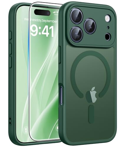 Image of FNTCASE for iPhone 17 Pro Max Case: [Compatible with Magsafe] Translucent Matte Cases with [Full Camera Protection] [Screen Protector] Military Grade Shockproof Protective Phone Cover - Green