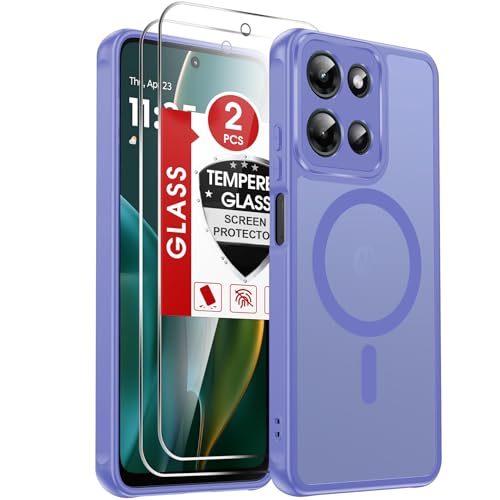LeYi Funda para Moto G 2025: Motorola G 2025 con protector de pantalla, Moto G Cover 2025 carga inalámbrica mate translúcida suave al tacto y de grado militar a prueba de golpes para Moto G 2025, azul