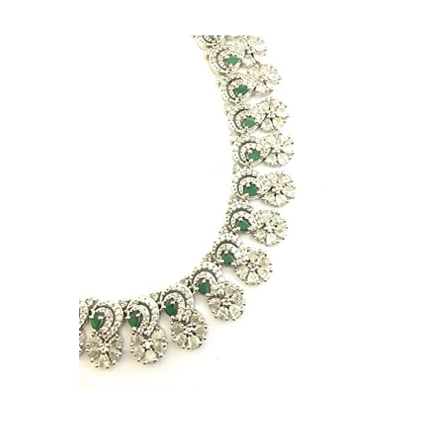 Sasitrends Rhodium Plated American Diamond Studded Necklace with Earring Fashion Jewellery Set for Women and Girls - Image 6