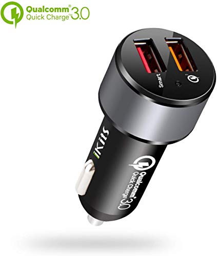 Quick Charge 3.0 Car Charger, IKITS 30W Dual USB Car Phone Charge Adapter QC3.0 USB for Galaxy S20+/S10/S9+/Edge, Moto G6, LG V34, 5V/2.4A Smart USB for iPhone 11/XR/8,iPad Pro/Air/mini, Tablet & More