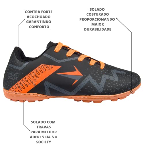 Chuteira Esportivo Unissex Soccer Society Confortavel (38, Preto)