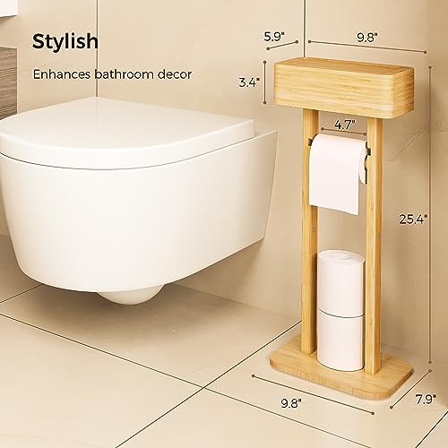 Wealone T-001T 4-In-1 Toilet Paper Holder Stand With Storage Shelf Box, 360° Rotating Bamboo Free Standing Toilet Tissue Roll thumb #6