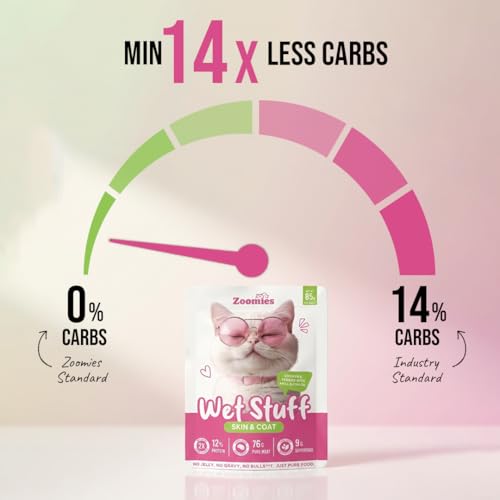 Image of Zoomies Wet Stuff Skin & Coat Wet Cat Food, Chicken & Veggies with Krill & Fish Oil, 6 x 85g Pouches Pack of 6