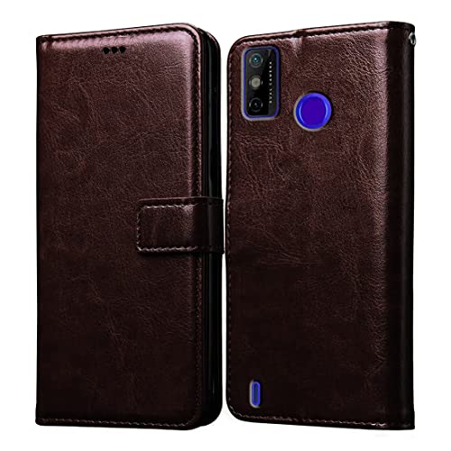 Image of Flip Cover Back Case for Tecno Spark Go (2020) | Premium Leather Finish | Inbuilt Pockets & Stand | Flip Cover Back Case for Tecno Spark Go (2020) (Coffee)