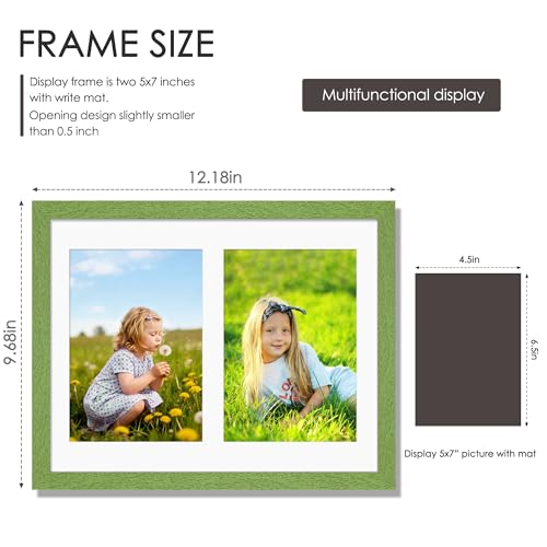 Image of DUENPY 8.5x11 Double 5x7 Picture Frame Double Picture Frame Displays Two 5x7 inch Photos Available Horizontal Wall Mounting Display and Vertical Green