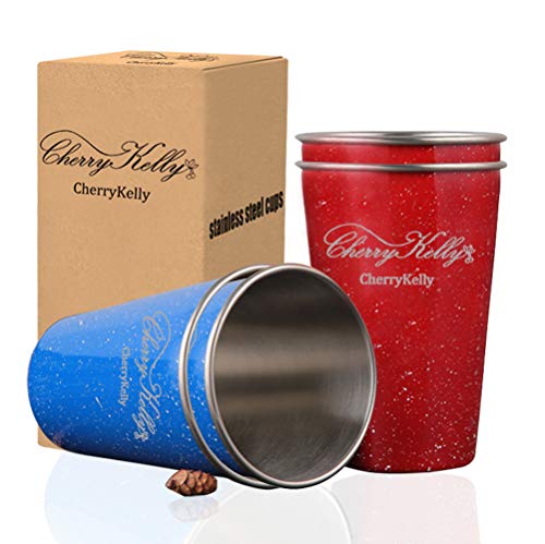 CherryKelly Stainless Steel Cup 500ml/17oz, Reusable Metal Beer Tumbler, Stackable Drinking Glass, BPA Free Mug, for Camping,Hiking, Outdoor, Indoor Activities, Kids (4 Pack)