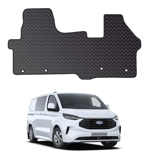 Rubber Floor Mats Fits for Ford Transit Custom (2024+) [Auto] 4 Clips - Custom Van Accessory Tailored fit Non Slip Mat - Anti Slip Backing and Edged With Black Nylon Binding - 1 Floor Mat Only