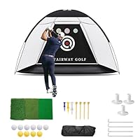 Golf Practice Net for Garden - 10x7ft Hitting Enclosure with 3-in-1 Mat, Balls, Tee & Carry Bag - Durable Backyard Training Net for All Ages Including Kids