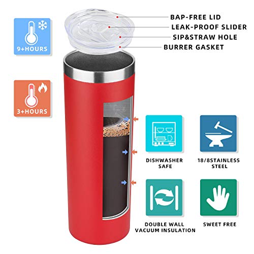 HASLE OUTFITTERS 20 oz Skinny Tumbler, Stainless Steel Insulated Slim Tumbler with Lid, Reusable Double Wall Travel Coffee Mug, Durable Powder Coated Travel Water Cup(Red, 1) by HASLE OUTFITTERS - Image 3