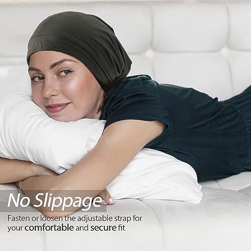 Hat Hut 100% Mulberry Silk Lined Sleep Cap Pure Silk Bonnet for Curly Hair Wrap Bonnet for Sleeping Slouchy Beanie (Green) - Image 4
