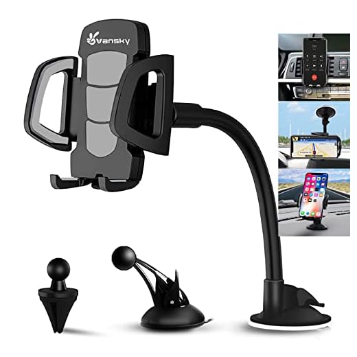 Car Phone Mount, Vansky 3-in-1 Universal Cell Phone Holder Car Air Vent Holder Dashboard Mount Windshield Mount for iPhone Xs Max R X 8 Plus 7 Plus 6S Samsung Galaxy S9 S8 Edge S7 S6 LG Sony and More