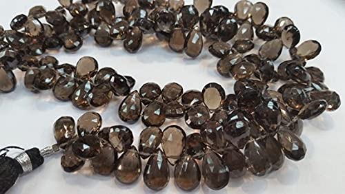 Smoky Quartz Faceted Pear 8x10mm briolette en fil 8"