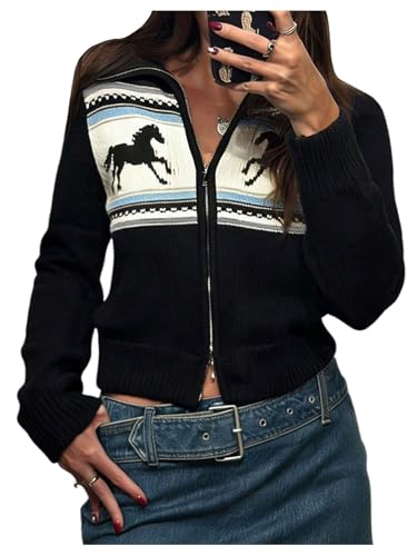 SOLY HUX Women's Cropped Cardigan Sweaters Zip Up Jacket Fall