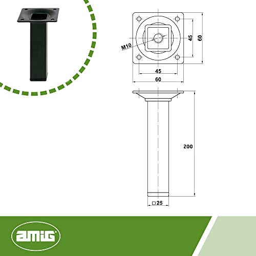 Amig - Square Furniture Leg, Black/White, 25 x 25 x 200 mm - Image 4
