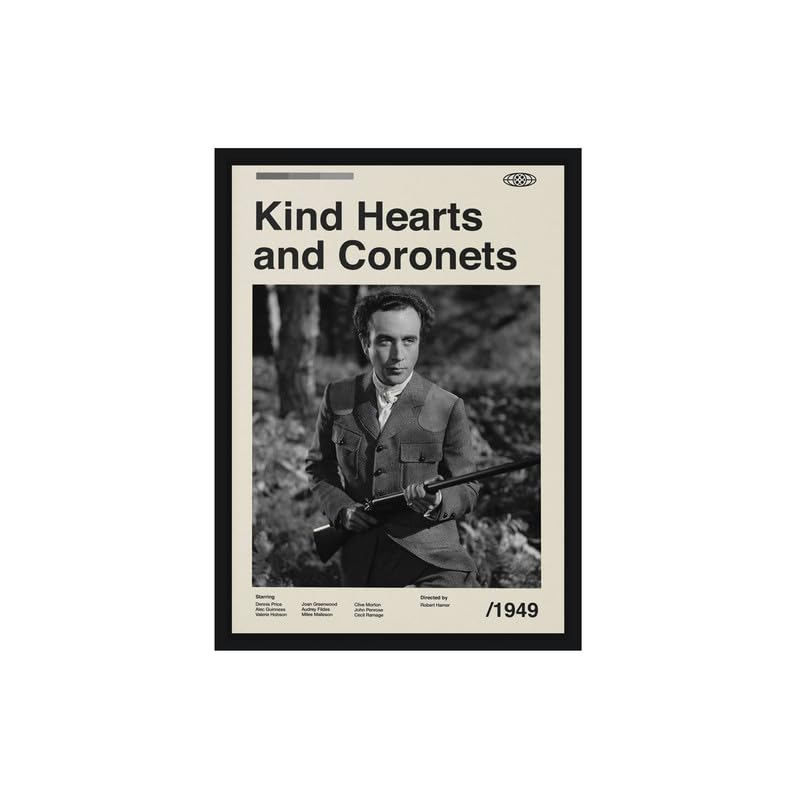 Image of BLINKART Kind Hearts & Coronets Movie Poster Frame 8x12 Inch | Premium 300 GSM Paper Wall Print | Mid Century Vintage Film Artwork for Home, Bedroom, Living Room, Office | Framed Photo Decor