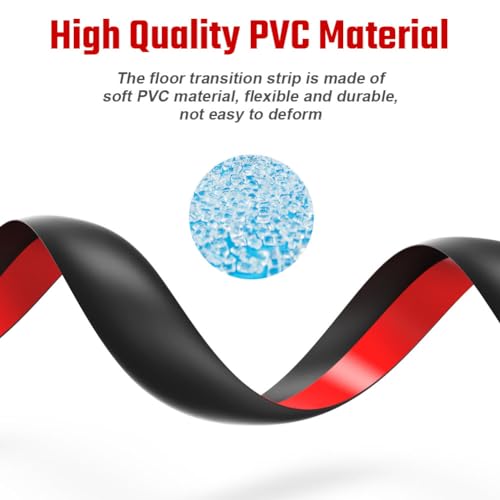 Flintronic Übergangsprofil Selbstklebend, 2m x 3cm PVC Boden-Leiste, Übergangsleiste Boden, Übergangsschiene ohne Bohren, Abdeckleiste für Fliesen, Holz, Laminat, Höhenausgleich 3cm(Schwarz)