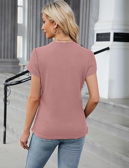 Image of Zilcon Womens Short Sleeve T-Shirts Round Neck Tops Summer Fashion Dressy Casual Basic Ruffle Blouse Soft Spring Clothes Casual Workout Tunic T Shirts Tops