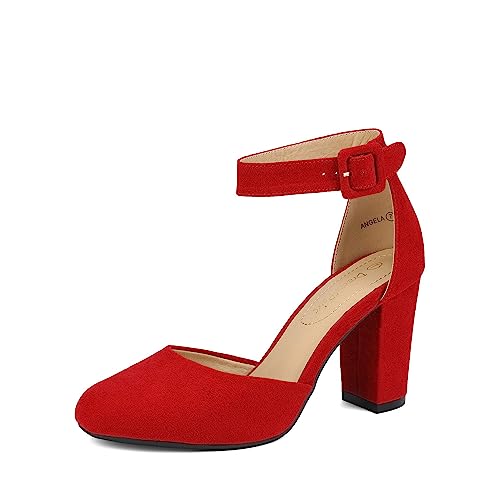 DREAM PAIRS Chaussures à Talons Hauts pour Femmes Escarpins Elégants avec Bride à la Cheville pour Mariages et Fêtes Rouge/Suede Angela Taille 39