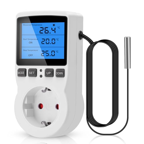 Enchufes del controlador de temperatura pantalla retroiluminada 230V enchufe del termostato Digital con Control de temperatura del Sensor