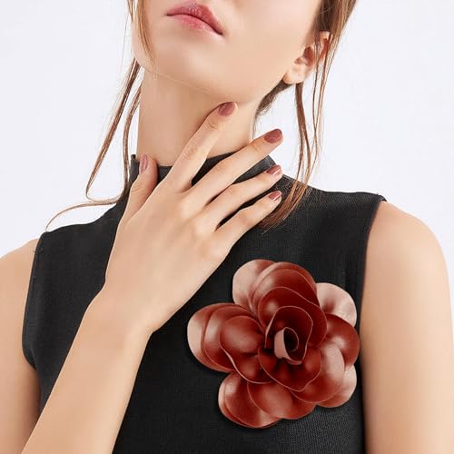 Image of Dainty Satin Fabric Flower Brooches for Women Large Rose Floral Brooch for Party Dance Wedding Banquet Elegant Camellia Fashion Brooch Pin for Women Girl 5.5inch
