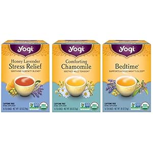 Yogi Tea Relaxation & Stress Relief Variety Pack – 16 Tea Bags per Pack (3 Packs) – Relaxing Tea Sampler – Includes Honey Lavender Stress Relief, Bedtime Tea & Comforting Chamomile