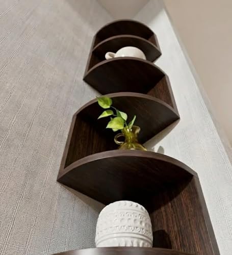 Image of 5-Tier Zigzag Corner Wall Mount Shelf, Modern Wooden Floating Corner Shelf, Space Saving Wall Storage for Living Room, Bedroom, Office, Books, Plants, Decor (Brown, 5)