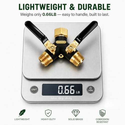 Image of Garden Hose Splitter 2 Way, All Metal Heavy Duty Water Hose Splitter | with 360 Brass Swivel, Large Easy-Turn Handles, Shut-Off Valves, Leak-proof outlet,3 /4 in GHT for Outdoor Faucet