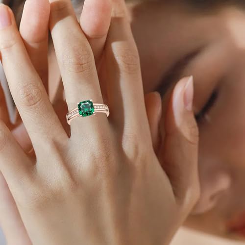Cushion-Cut Engagement Ring 1-3 ct lab grown Emerald Solitaire Green Ring Solid 10k 14k 18k Gold Wedding Band Womens Engraved Promise Birthday for Women Wife4
