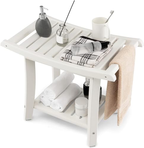 RELAX4LIFE Duschbank, Badezimmerbank mit Ablage Handtuchhalter,...