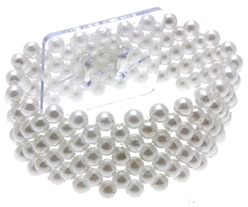 Corsage Creations Narrow Classic Beaded Corsage Bracelet | Elasticated Design for All Wrist Sizes | Easy-to-Use Plastic Attachment | Elegant & Durable | Ideal for Weddings & Special Occasions (White)