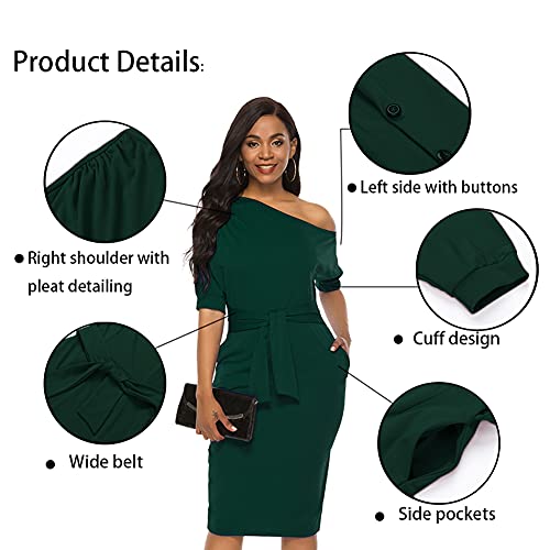 Image of Nature Comfy Elegant Womens Wear to Work One Shoulder Belted Pencil Dress