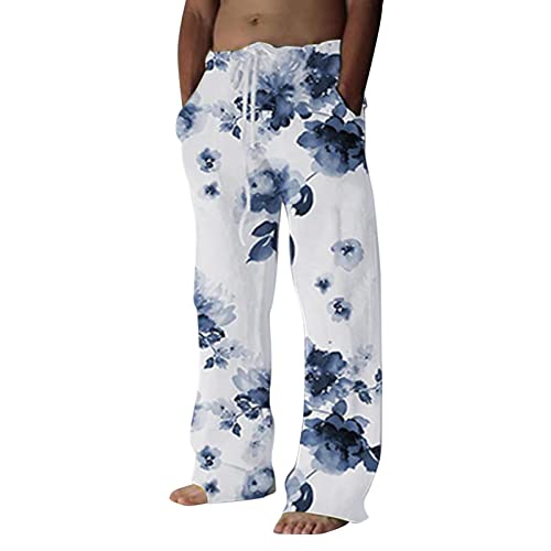 Pantalon d'été homme léger en lin imprimé pour vacances à la plage